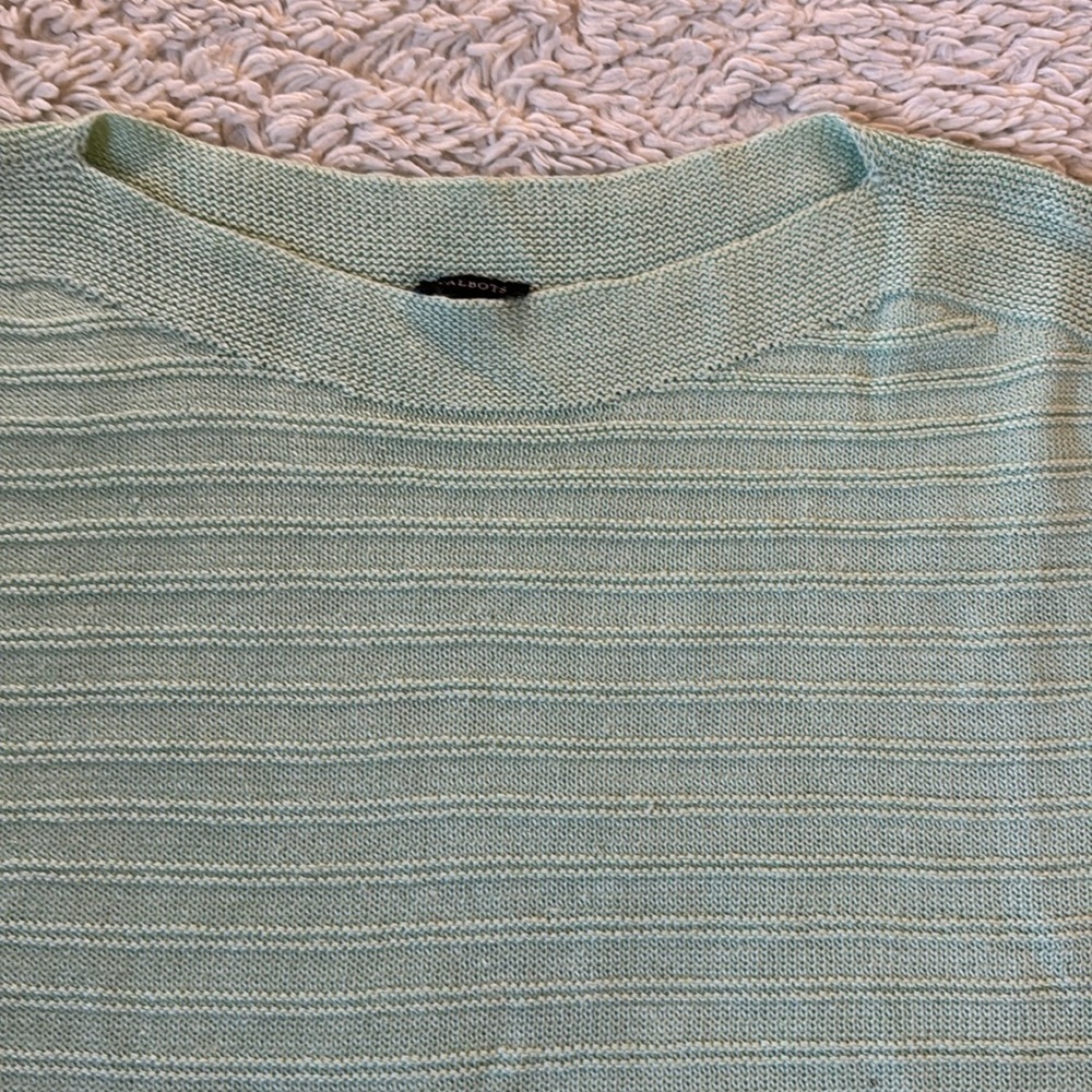 Talbots LINEN BATEAU NECK PULLOVER - TEXTURED STRIPE size M - Picture 12 of 16